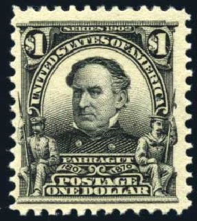 Values of US Stamps Scott Catalogue #311: 1903 US$1.00 Farragut. Harmer-Schau Auction Galleries, Feb 2010, Sale 84, Lot 1516