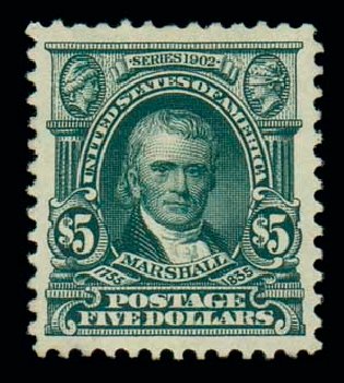 US Stamps Values Scott #313: 1903 US$5.00 Marshall. Matthew Bennett International, Oct 2007, Sale 320, Lot 547