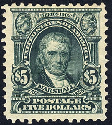 Cost of US Stamp Scott Catalog # 313 - 1903 US$5.00 Marshall. Cherrystone Auctions, Jan 2009, Sale 200901, Lot 197
