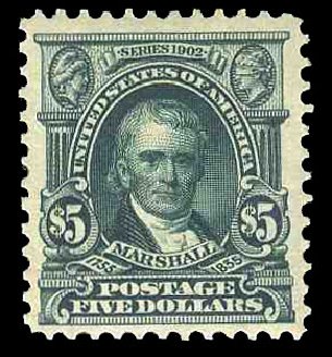 US Stamps Value Scott Cat. # 313 - 1903 US$5.00 Marshall. Cherrystone Auctions, Jun 2009, Sale 200906, Lot 157