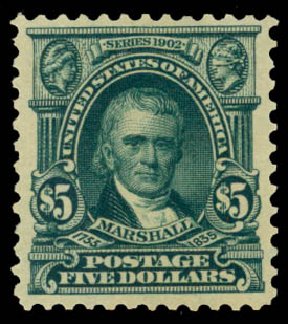 Costs of US Stamp Scott Catalogue #313: US$5.00 1903 Marshall. Daniel Kelleher Auctions, Sep 2013, Sale 639, Lot 1117
