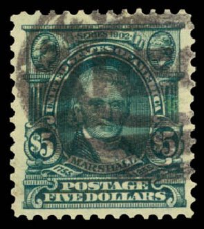 Price of US Stamps Scott # 313: 1903 US$5.00 Marshall. Daniel Kelleher Auctions, Aug 2015, Sale 672, Lot 2617