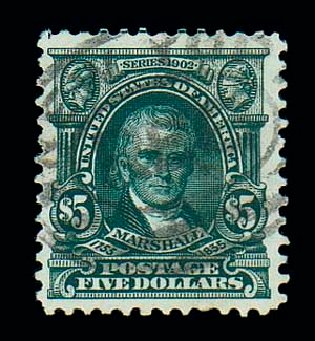 US Stamps Values Scott 313: US$5.00 1903 Marshall. Matthew Bennett International, Jun 2007, Sale 319, Lot 1338