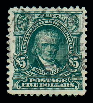 Cost of US Stamps Scott #313 - US$5.00 1903 Marshall. Matthew Bennett International, Dec 2007, Sale 325, Lot 1938