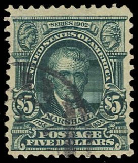 Costs of US Stamp Scott Catalogue # 313: US$5.00 1903 Marshall. Daniel Kelleher Auctions, Oct 2012, Sale 632, Lot 1238
