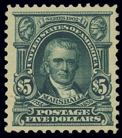 US Stamps Price Scott Catalog #313: 1903 US$5.00 Marshall. Daniel Kelleher Auctions, Feb 2013, Sale 634, Lot 208
