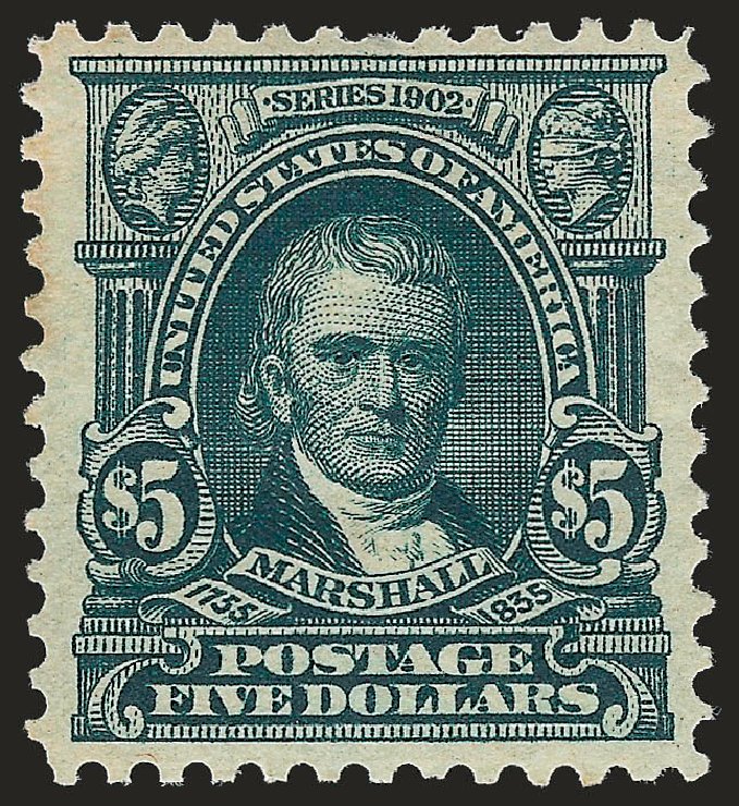 US Stamps Values Scott 313: 1903 US$5.00 Marshall. Robert Siegel Auction Galleries, Apr 2010, Sale 984, Lot 768