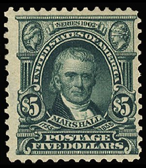 Costs of US Stamps Scott Catalogue #313: US$5.00 1903 Marshall. Cherrystone Auctions, Sep 2010, Sale 201009, Lot 89