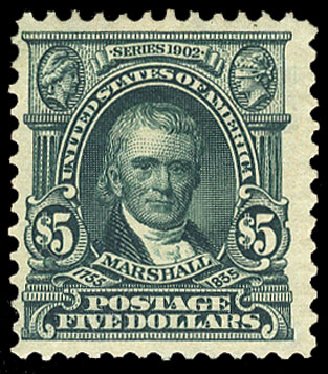 Values of US Stamp Scott 313: US$5.00 1903 Marshall. Cherrystone Auctions, Nov 2010, Sale 201011, Lot 149