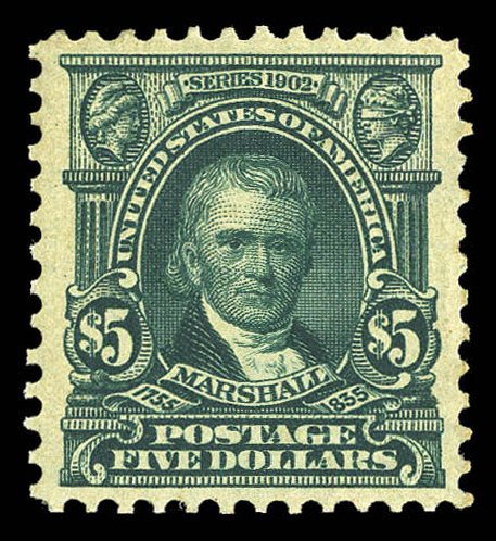 Costs of US Stamps Scott Catalogue #313 - 1903 US$5.00 Marshall. Matthew Bennett International, Sep 2012, Sale 346, Lot 790