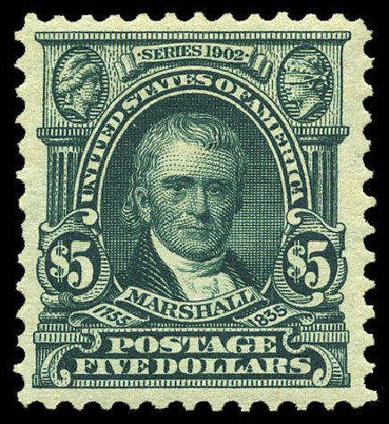Prices of US Stamp Scott Cat. 313: 1903 US$5.00 Marshall. Matthew Bennett International, May 2014, Sale 350, Lot 460