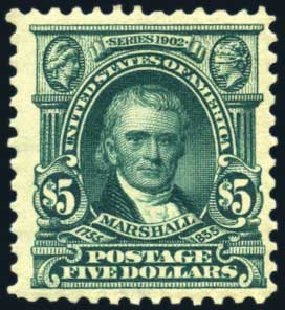 Value of US Stamp Scott Catalogue 313 - US$5.00 1903 Marshall. Harmer-Schau Auction Galleries, Feb 2010, Sale 84, Lot 1520