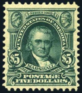 Value of US Stamps Scott Catalogue #313 - 1903 US$5.00 Marshall. Harmer-Schau Auction Galleries, Aug 2011, Sale 90, Lot 1460