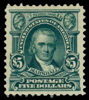 US Stamps Prices Scott Catalogue #313 - 1903 US$5.00 Marshall. Daniel Kelleher Auctions, Mar 2014, Sale 648, Lot 2130