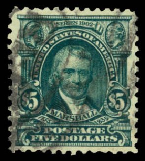 US Stamps Value Scott #313: US$5.00 1903 Marshall. Daniel Kelleher Auctions, Jan 2015, Sale 663, Lot 1630