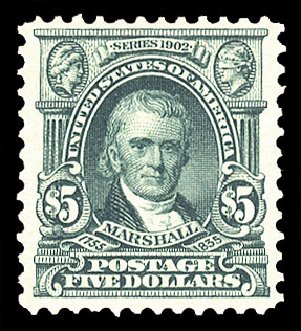 Cost of US Stamps Scott Cat. # 313: US$5.00 1903 Marshall. Cherrystone Auctions, Jan 2010, Sale 201001, Lot 141