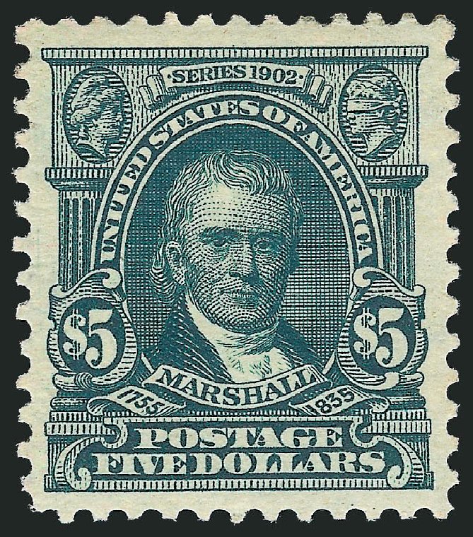US Stamps Values Scott # 313 - 1903 US$5.00 Marshall. Robert Siegel Auction Galleries, Jul 2013, Sale 1050, Lot 471