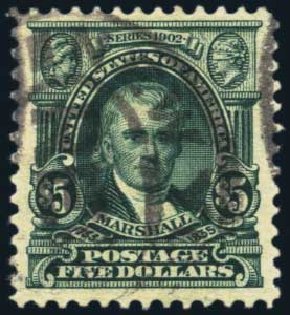 Prices of US Stamp Scott Cat. 313: US$5.00 1903 Marshall. Harmer-Schau Auction Galleries, Jan 2014, Sale 100, Lot 554
