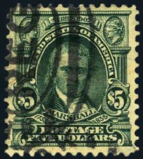 US Stamps Value Scott 313 - 1903 US$5.00 Marshall. Harmer-Schau Auction Galleries, May 2012, Sale 93, Lot 344