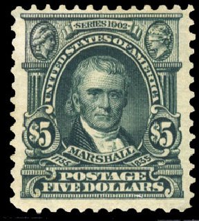US Stamp Values Scott Catalogue 313: US$5.00 1903 Marshall. Cherrystone Auctions, Mar 2010, Sale 201003, Lot 165