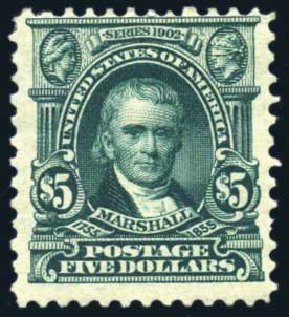 Costs of US Stamps Scott Catalog # 313: 1903 US$5.00 Marshall. Harmer-Schau Auction Galleries, Jun 2008, Sale 78, Lot 1505