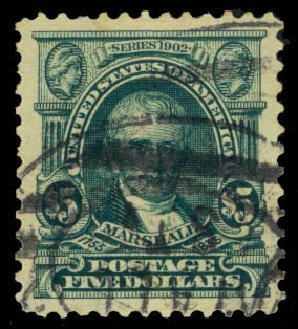 US Stamp Prices Scott Catalog #313 - US$5.00 1903 Marshall. Daniel Kelleher Auctions, Mar 2013, Sale 635, Lot 425