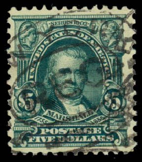 US Stamps Value Scott Catalogue 313 - US$5.00 1903 Marshall. Daniel Kelleher Auctions, Sep 2013, Sale 639, Lot 425