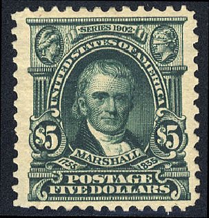 Price of US Stamps Scott Catalogue # 313 - 1903 US$5.00 Marshall. Cherrystone Auctions, May 2008, Sale 200805, Lot 232