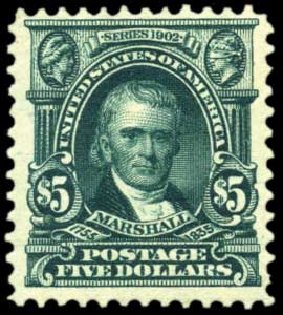 US Stamp Prices Scott 313: 1903 US$5.00 Marshall. Harmer-Schau Auction Galleries, Oct 2010, Sale 87, Lot 262