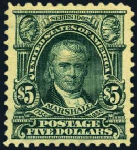 Cost of US Stamp Scott Catalog # 313: 1903 US$5.00 Marshall. Harmer-Schau Auction Galleries, Jan 2013, Sale 96, Lot 542