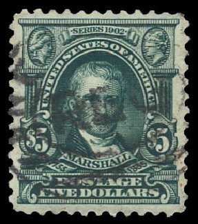 US Stamp Value Scott Cat. 313 - 1903 US$5.00 Marshall. Daniel Kelleher Auctions, Jun 2012, Sale 630, Lot 1722