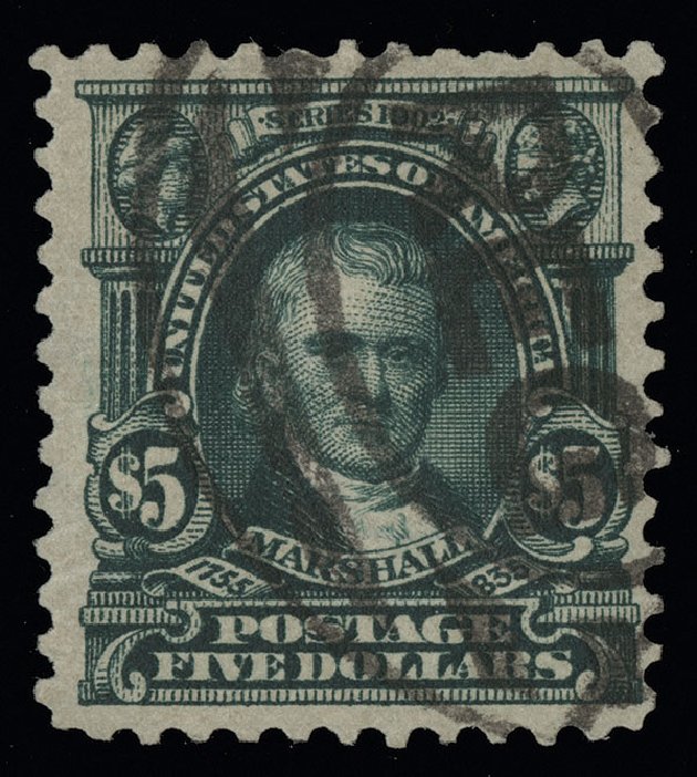 Prices of US Stamps Scott Cat. # 313: US$5.00 1903 Marshall. Spink Shreves Galleries, Aug 2013, Sale 144, Lot 202