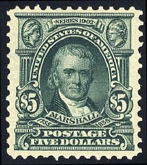 Value of US Stamp Scott Catalogue 313 - 1903 US$5.00 Marshall. Cherrystone Auctions, Jan 2008, Sale 200801, Lot 1193