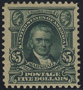 US Stamps Prices Scott Cat. # 313 - 1903 US$5.00 Marshall. Cherrystone Auctions, May 2008, Sale 200805, Lot 233