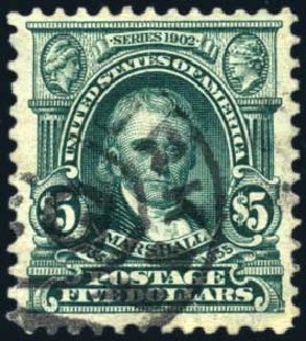 US Stamp Prices Scott Catalogue # 313 - US$5.00 1903 Marshall. Harmer-Schau Auction Galleries, Oct 2010, Sale 87, Lot 263
