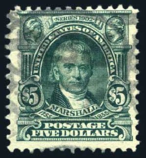 US Stamps Prices Scott Cat. #313: 1903 US$5.00 Marshall. Harmer-Schau Auction Galleries, Aug 2011, Sale 90, Lot 1463
