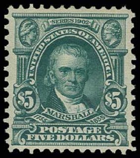 US Stamp Price Scott Cat. 313: US$5.00 1903 Marshall. H.R. Harmer, Jun 2013, Sale 3003, Lot 1213