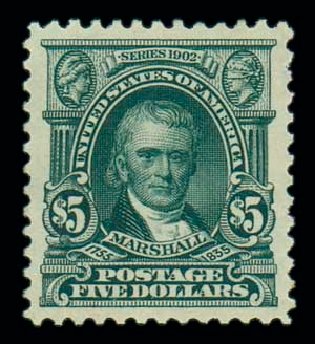 Costs of US Stamps Scott Catalog 313: US$5.00 1903 Marshall. Matthew Bennett International, Oct 2007, Sale 320, Lot 546