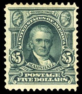 US Stamps Price Scott Cat. # 313: US$5.00 1903 Marshall. Cherrystone Auctions, Mar 2008, Sale 200803, Lot 246
