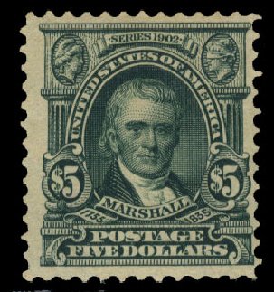 US Stamp Prices Scott Catalogue 313: 1903 US$5.00 Marshall. Cherrystone Auctions, Mar 2010, Sale 201003, Lot 166
