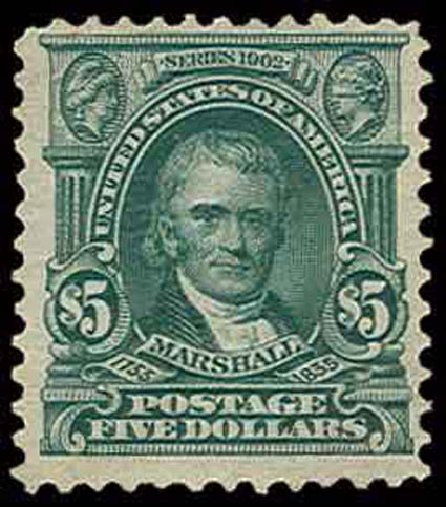 Values of US Stamp Scott Catalog #313 - US$5.00 1903 Marshall. H.R. Harmer, Nov 2013, Sale 3004, Lot 1226