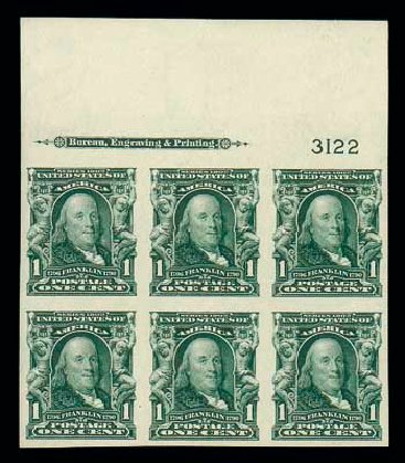 Value of US Stamps Scott Cat. # 314 - 1906 1c Franklin Imperf. Matthew Bennett International, Jun 2007, Sale 319, Lot 1339