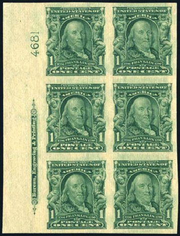 Values of US Stamps Scott Cat. 314 - 1c 1906 Franklin Imperf. Harmer-Schau Auction Galleries, Feb 2010, Sale 84, Lot 1523