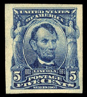 Costs of US Stamp Scott Cat. # 315 - 1908 5c Lincoln Imperf. Cherrystone Auctions, Apr 2009, Sale 200904, Lot 67