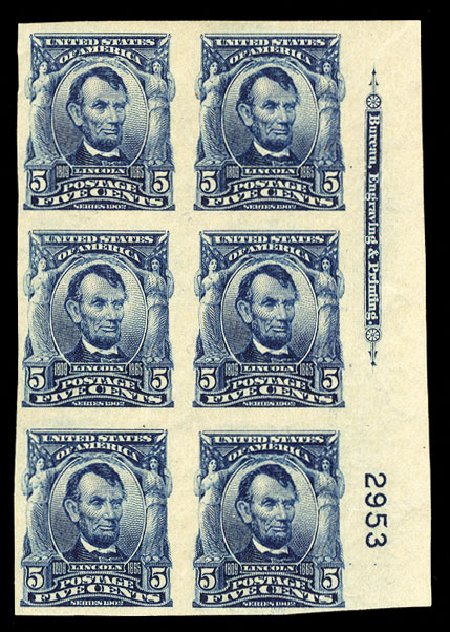 US Stamp Price Scott Catalogue #315: 1908 5c Lincoln Imperf. Cherrystone Auctions, Oct 2012, Sale 201210, Lot 127