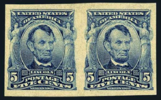 US Stamps Price Scott #315: 1908 5c Lincoln Imperf. Harmer-Schau Auction Galleries, Aug 2014, Sale 102, Lot 1967