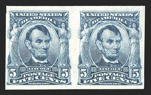 Prices of US Stamps Scott Catalog 315: 1908 5c Lincoln Imperf. Spink Shreves Galleries, Jul 2012, Sale 140, Lot 217