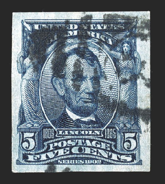 Prices of US Stamp Scott 315 - 5c 1908 Lincoln Imperf. Spink Shreves Galleries, Nov 2012, Sale 141, Lot 127
