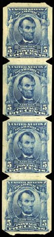 Prices of US Stamp Scott #315 - 5c 1908 Lincoln Imperf. Matthew Bennett International, Apr 2008, Sale 326, Lot 318