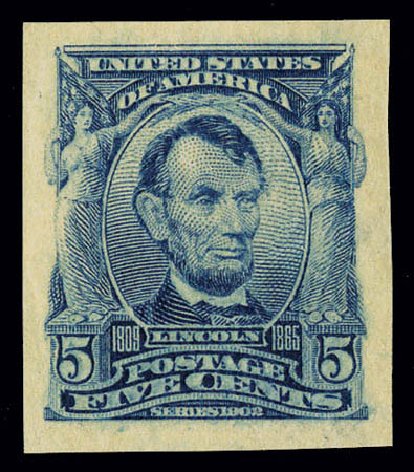 Values of US Stamps Scott Cat. #315: 1908 5c Lincoln Imperf. Matthew Bennett International, Jun 2008, Sale 328, Lot 858